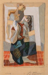 Portinari Candido : Senza titolo (Figura femminile con bambino), 1948  - Asta Arte Moderna e Contemporanea - Associazione Nazionale - Case d'Asta italiane