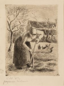 Pissarro Camille : Paysanne Bechant, 1890  - Asta Arte Moderna e Contemporanea - Associazione Nazionale - Case d'Asta italiane