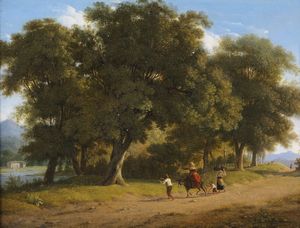 DUNOUY ALEXANDRE HYACINTHE (1757 - 1841) - Paesaggio italiano con viandanti.