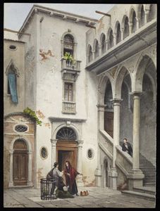 TAGLIAPIETRA TRANQUILLO (1867 - 1906) - Interno di Palazzo da Mula con figure.