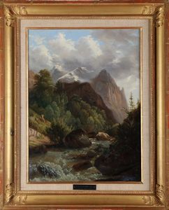 RENICA GIOVANNI (1808 - 1884) - Paesaggio montano con torrente.