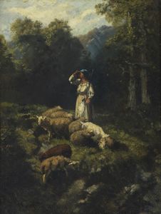 PALIZZI GIUSEPPE (1812 - 1888) - Pastorella nel bosco.