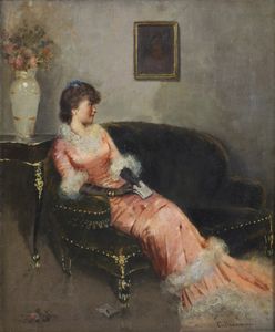BRANCACCIO CARLO (1861 - 1920) - Ritratto di donna in un interno.