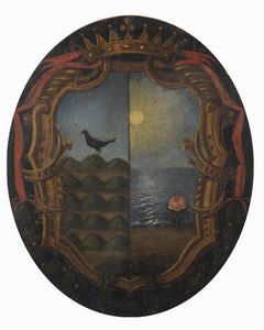 ARTISTA DEL XVII SECOLO - Stemma araldico su tavola ovale.