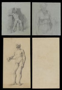 CORA' SEBASTIANO (1857 - 1930) - Coppia di disegni raffiguranti un nudo maschile e femminile.