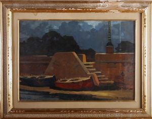 NATALI RENATO (1864 - 1947) - Paesaggio con barche.