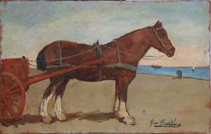 BARTOLENA GIOVANNI (1866 - 1942) - Cavallo da tiro sul mare.
