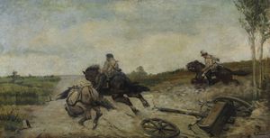 PANERAI RUGGERO (1862 - 1923) - Attribuito a. Cavallo imbizzarrito e soldati.