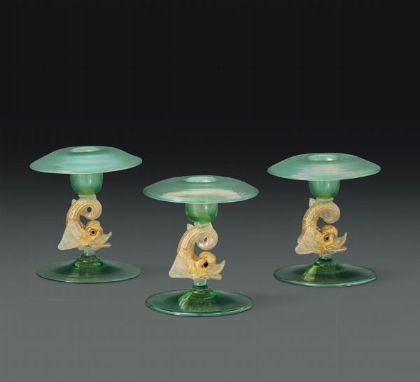 Tre candelieri Murano,  met del XX secolo  - Asta L'Art de la Table - Associazione Nazionale - Case d'Asta italiane