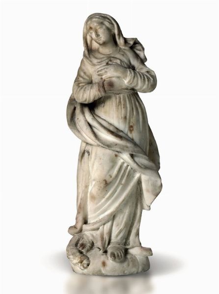 Madonna Immacolata in marmo bianco. Scultore operante il Liguria nel XVIII secolo  - Asta Scultura e Oggetti d'Arte - Associazione Nazionale - Case d'Asta italiane