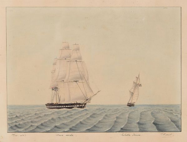 Ritratto di una nave sarda e della goletta Ionia, 1847  - Asta Arte Marinara - Associazione Nazionale - Case d'Asta italiane