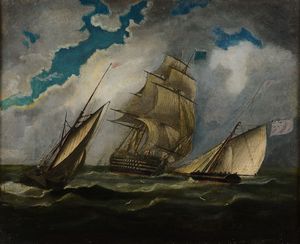 Velieri in navigazione, anni trenta del XIX secolo  - Asta Arte Marinara - Associazione Nazionale - Case d'Asta italiane