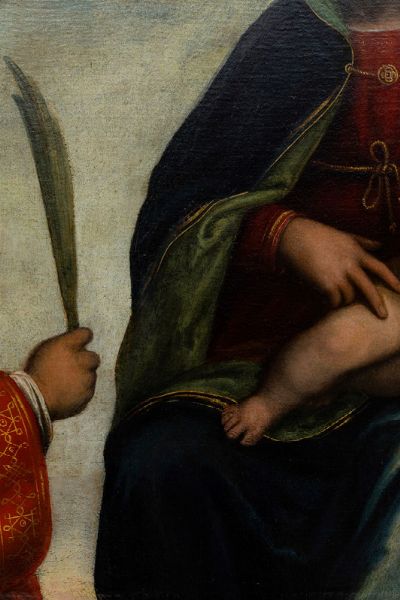di Paolo Bartolomeo : Madonna con bambino, S. Giovanni Battista e S. Stefano  - Asta Dipinti Antichi - Associazione Nazionale - Case d'Asta italiane
