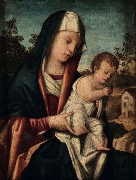 Madonna con Bambino entro paesaggio  - Asta Dipinti Antichi - Associazione Nazionale - Case d'Asta italiane
