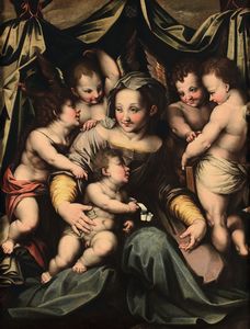 Madonna con Bambino, S. Giovannino e angeli  - Asta Dipinti Antichi - Associazione Nazionale - Case d'Asta italiane