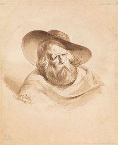 Gandolfi Mauro - Testa d'uomo barbuto con grande copricapo