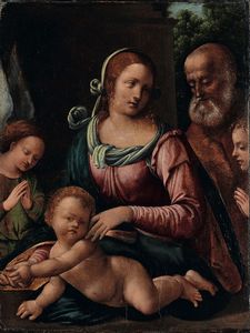 Piazza Martino : Sacra Famiglia e due angeli  - Asta Dipinti Antichi - Associazione Nazionale - Case d'Asta italiane