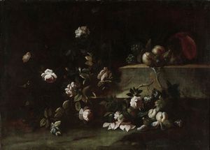 van Houbraken Nicola - Natura morta con fiori e pesche
