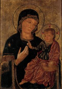 Aquili Antonio : Madonna Advocata con Bambino benedicente  - Asta Dipinti Antichi - Associazione Nazionale - Case d'Asta italiane