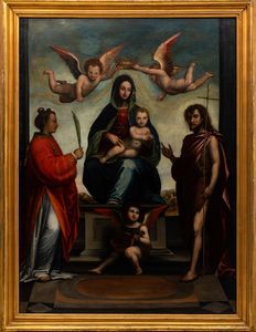 di Paolo Bartolomeo : Madonna con bambino, S. Giovanni Battista e S. Stefano  - Asta Dipinti Antichi - Associazione Nazionale - Case d'Asta italiane