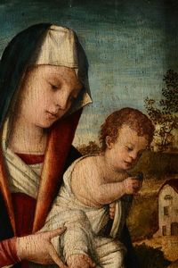 Madonna con Bambino entro paesaggio  - Asta Dipinti Antichi - Associazione Nazionale - Case d'Asta italiane