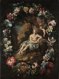 Vaccaro Nicola - Maddalena penitente entro ghirlanda di fiori