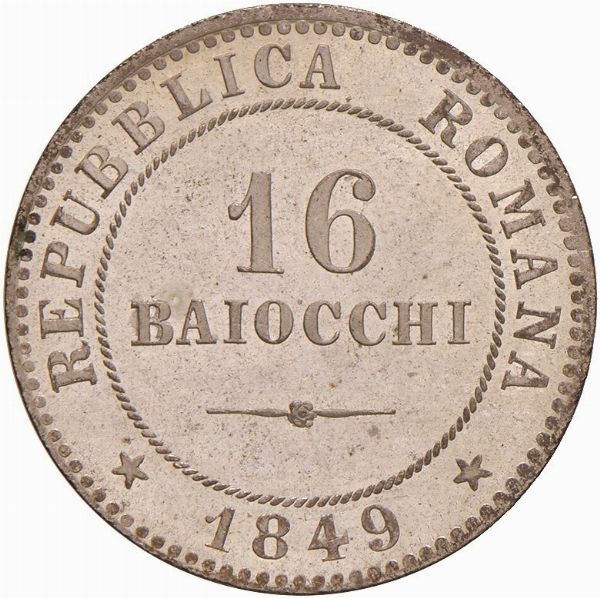 SECONDA REPUBBLICA ROMANA (1848-1849) 16 BAIOCCHI 1849  - Asta Arcade | Libri, Argenti, Porcellane e Maioliche, Numismatica - Associazione Nazionale - Case d'Asta italiane