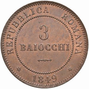 SECONDA REPUBBLICA ROMANA (1848-1849) 3 BAIOCCHI 1849  - Asta Arcade | Libri, Argenti, Porcellane e Maioliche, Numismatica - Associazione Nazionale - Case d'Asta italiane