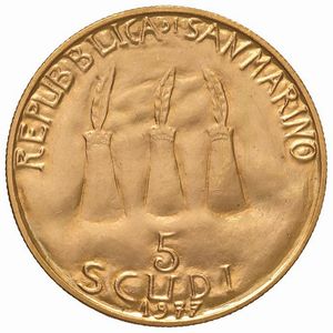 SAN MARINO. 5 SCUDI 1977  - Asta Arcade | Libri, Argenti, Porcellane e Maioliche, Numismatica - Associazione Nazionale - Case d'Asta italiane