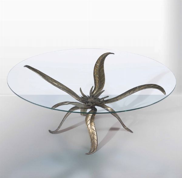 Tavolo basso con struttura in ottone e piano in vetro molato.  - Asta Design Lab - Associazione Nazionale - Case d'Asta italiane