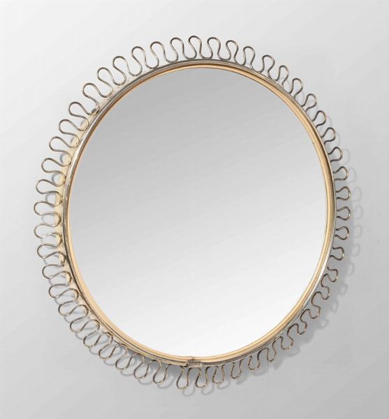 Specchio convesso con struttura in ottone e vetro specchiato.  - Asta Design Lab - Associazione Nazionale - Case d'Asta italiane