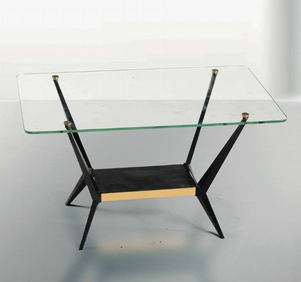 Tavolo basso con struttura in metallo laccato, ottone e piano in cristallo molato.  - Asta Design Lab - Associazione Nazionale - Case d'Asta italiane