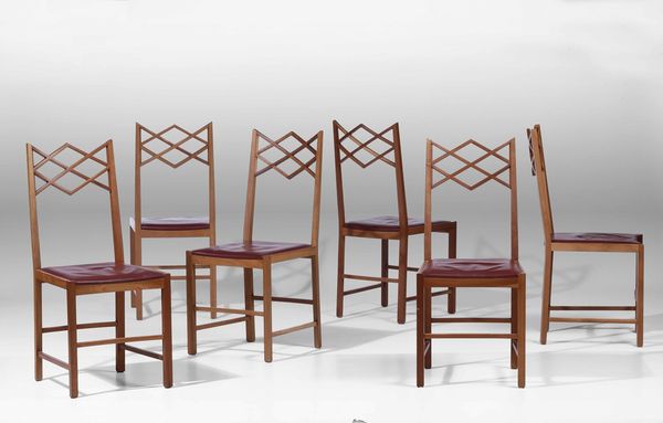 Sei sedie in legno e rivestimento in sky.  - Asta Design Lab - Associazione Nazionale - Case d'Asta italiane
