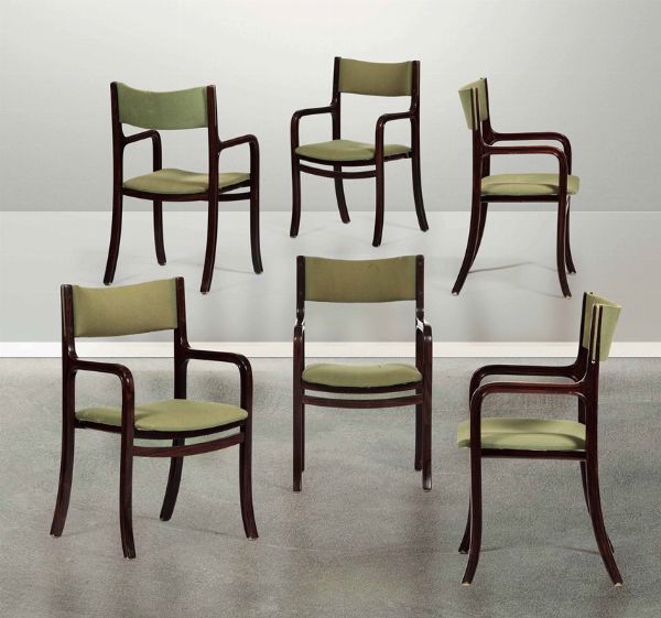 Sei sedie con struttura in legno e rivestimenti in tessuto.  - Asta Design Lab - Associazione Nazionale - Case d'Asta italiane