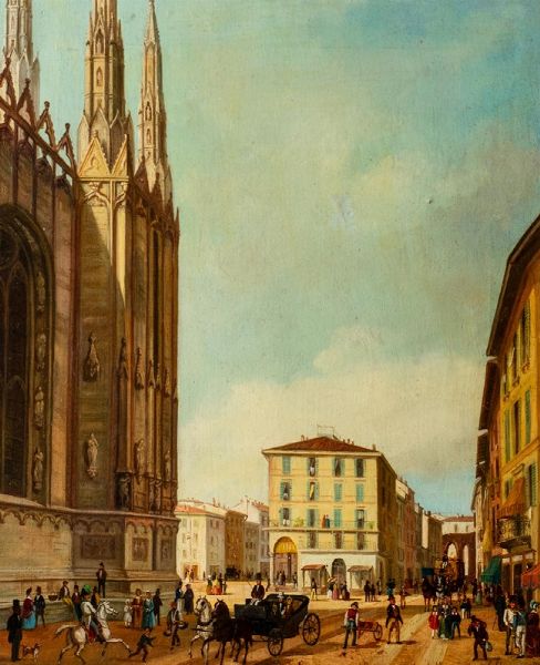 Scuola italiana, secolo XIX : Veduta di Milano  - Asta Incanti d'Arte - Associazione Nazionale - Case d'Asta italiane