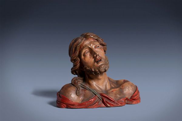 Mezzo busto di Cristo in terracotta policroma, secolo XIX  - Asta Incanti d'Arte - Associazione Nazionale - Case d'Asta italiane