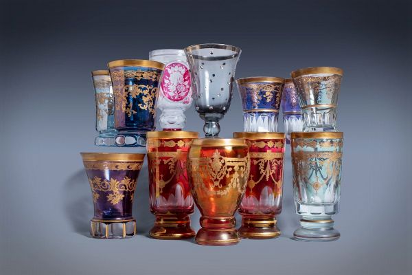Serie di undici bicchieri in cristallo di Boemia ed un altro in vetro con petit point  - Asta Incanti d'Arte - Associazione Nazionale - Case d'Asta italiane