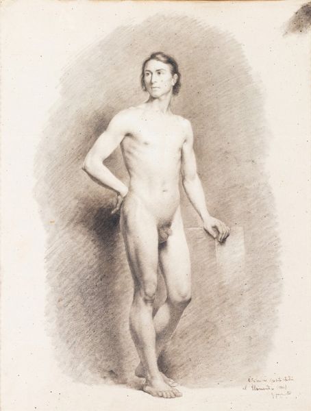Scuola italiana, secolo XIX : Due studi di nudi  virili accademici  - Asta Incanti d'Arte - Associazione Nazionale - Case d'Asta italiane