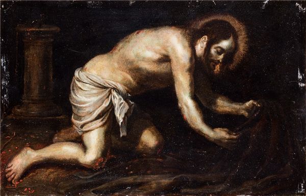 Scuola spagnola, secolo XVII : Cristo flagellato  - Asta Incanti d'Arte - Associazione Nazionale - Case d'Asta italiane