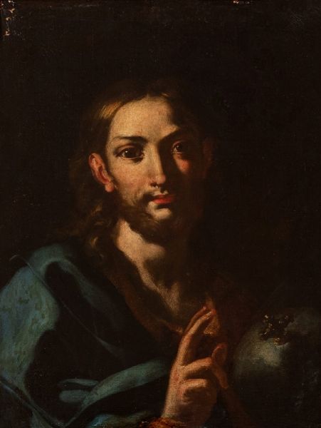 Scuola napoletana, seconda met del secolo XVII : Cristo benedicente  - Asta Incanti d'Arte - Associazione Nazionale - Case d'Asta italiane