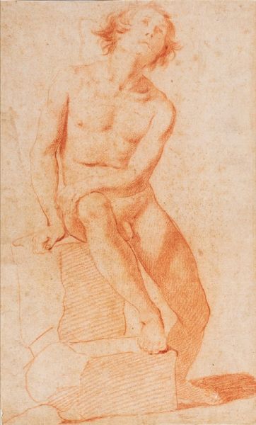 Disegno raffigurante Assunta con Angeli, e due studi di nudi virili a sanguigna  - Asta Incanti d'Arte - Associazione Nazionale - Case d'Asta italiane