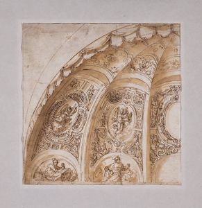 Scuola italiana, secolo XVII - Studio architettonico per una cupola