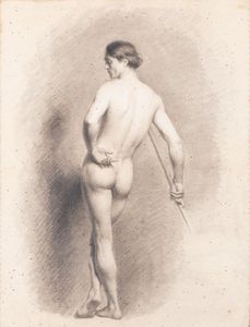 Scuola italiana, secolo XIX - Due studi di nudi  virili accademici