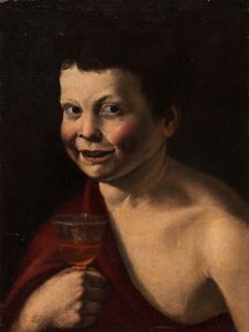 Pittore caravaggesco attivo nell'Italia meridionale, circa 1620 - 1630 - Bacco bambino con calice di vino