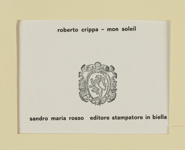 CRIPPA ROBERTO GAETANO (1921 - 1972) : Mon soleil.  - Asta ASTA 283 - ARTE MODERNA E CONTEMPORANEA (banditore virtuale) - Associazione Nazionale - Case d'Asta italiane