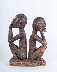 Arte africana - Gruppo a due figure in legno, Dogon  Mali