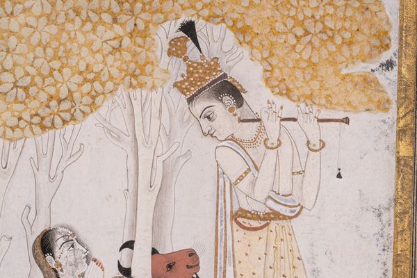 Arte Indiana : Miniatura raffigurante Krishna con le gopies  India Settentrionale, tardo XIX secolo  - Asta ASTA 286 - ARTE ISLAMICA E INDIANA include dipinti orientalisti - Associazione Nazionale - Case d'Asta italiane