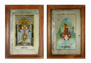 Arte Indiana - Coppia di dipinti su specchio  India, Goa, XIX secolo