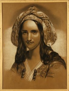 Arte Islamica - Ritratto di donna con turbante  Probabilmente Francia, datato 1871 e firmato