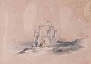 Arte Islamica - Louis Haghe (1806-1855) su disegno di David Roberts R.A. ca. 1846 Veduta del Tempio di Luxor Litografia Acquerellata